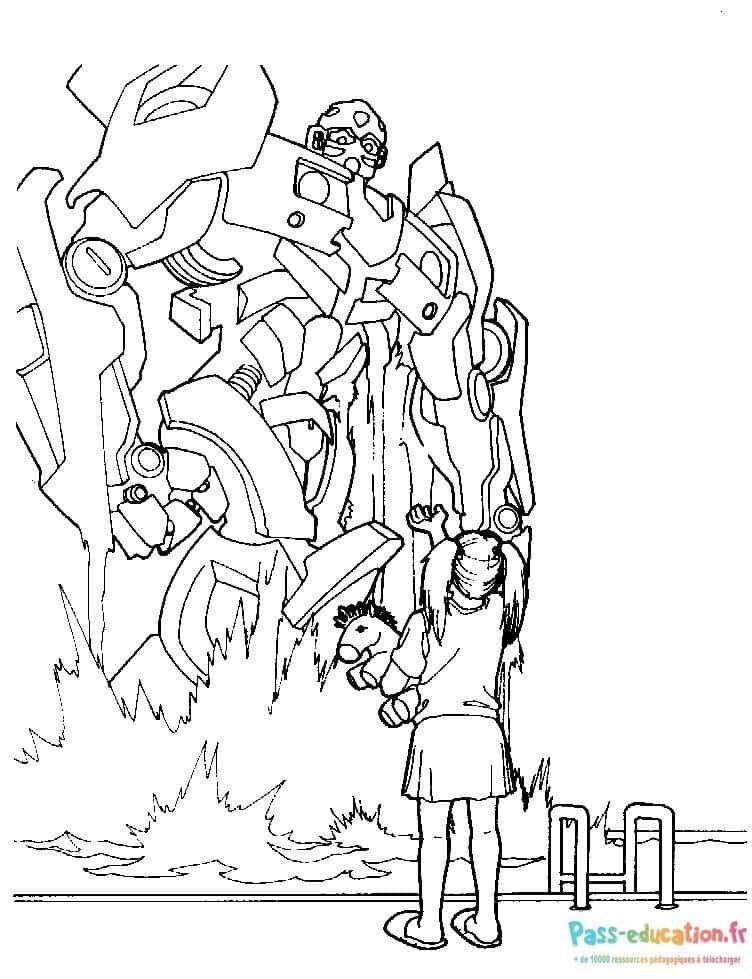 Coloriage Fille et robot à imprimer et colorier