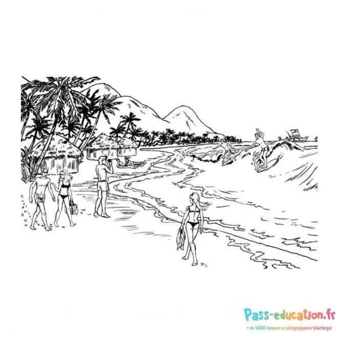 Coloriage Plage tropicale à imprimer et colorier