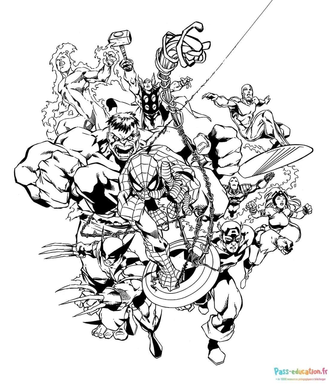 Coloriage Avengers au combat à imprimer et colorier