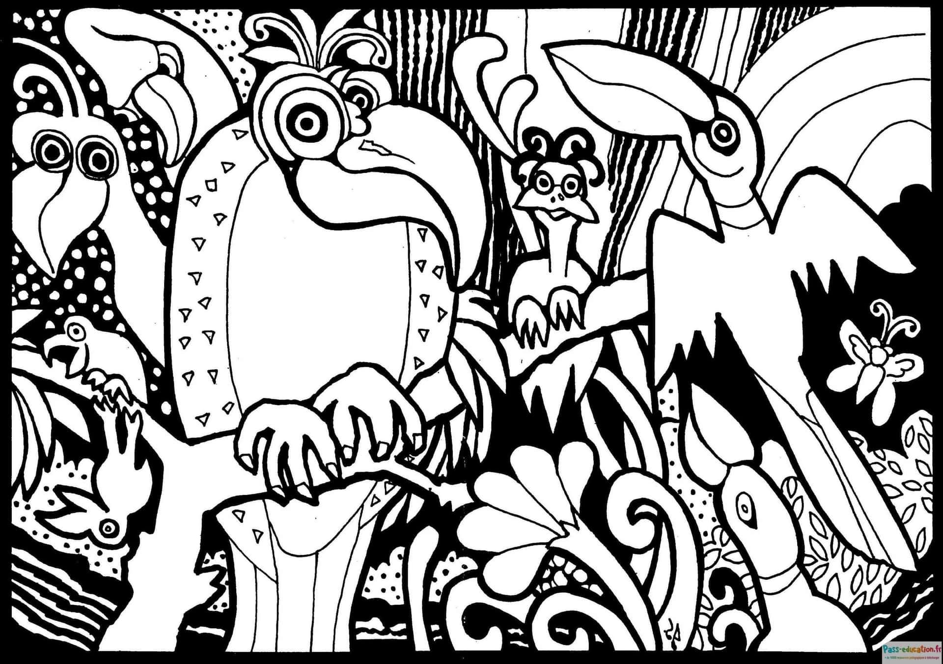 Coloriage Jungle de perroquets à imprimer et colorier