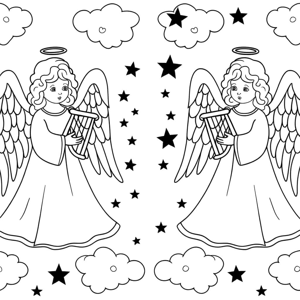 Coloriage Anges musicaux à imprimer et colorier