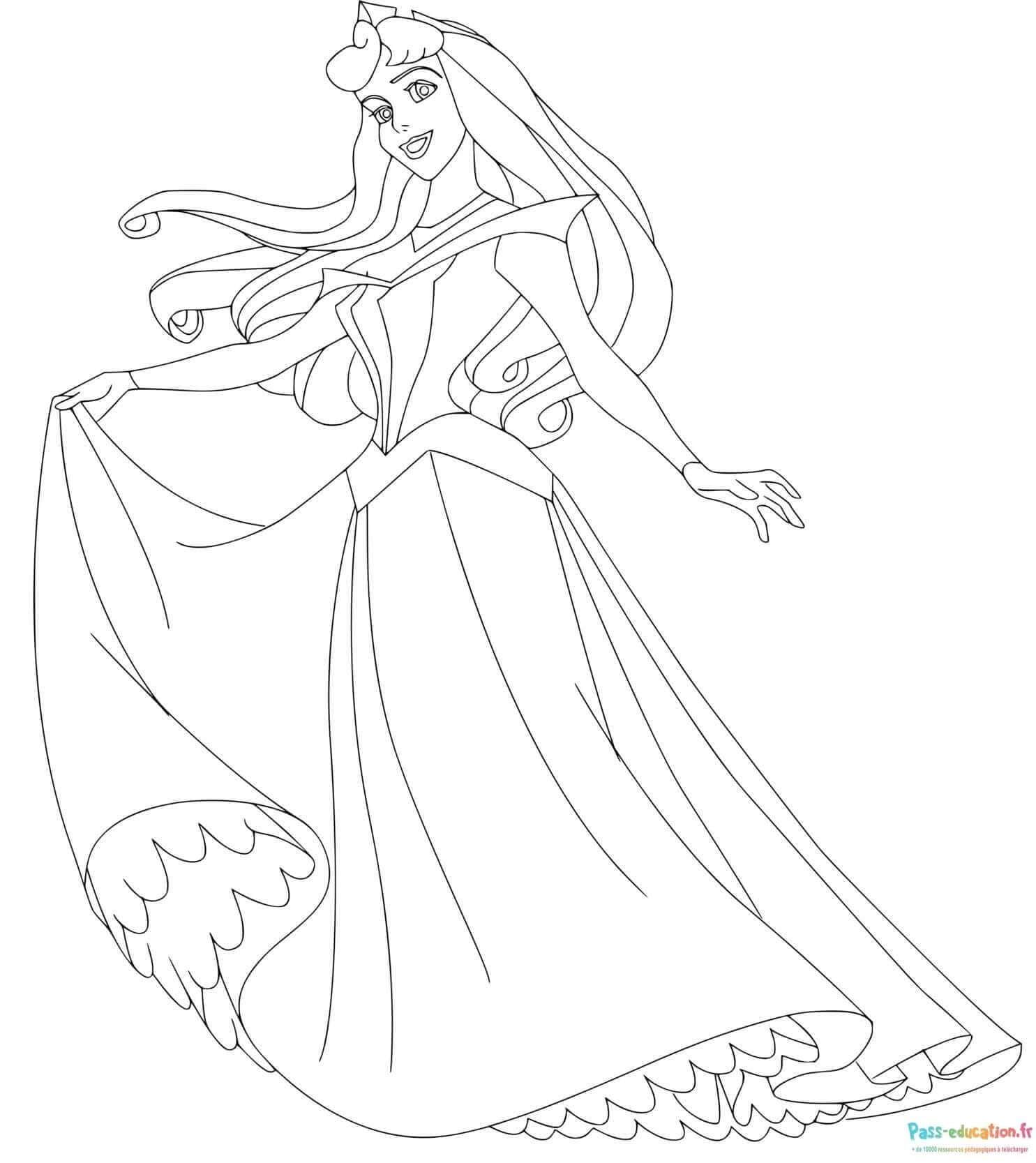 Coloriage Princesse en robe à imprimer et colorier