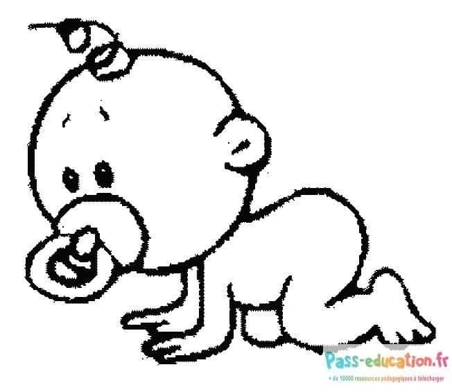 Coloriage Bébé avec tétine à imprimer et colorier
