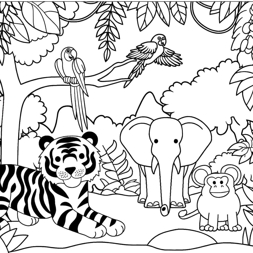 Coloriage Jungle animée à imprimer et colorier