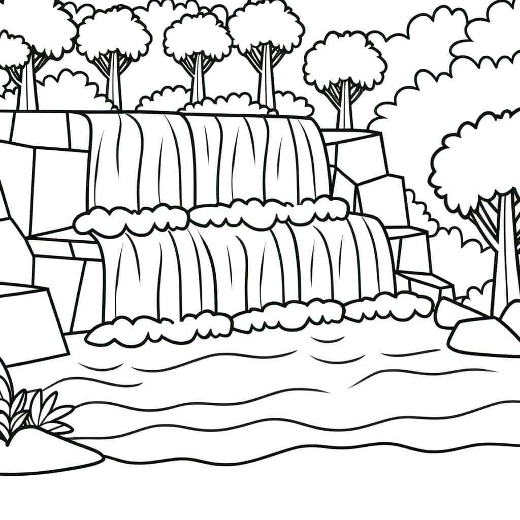 Coloriage Cascade tranquille à imprimer et colorier