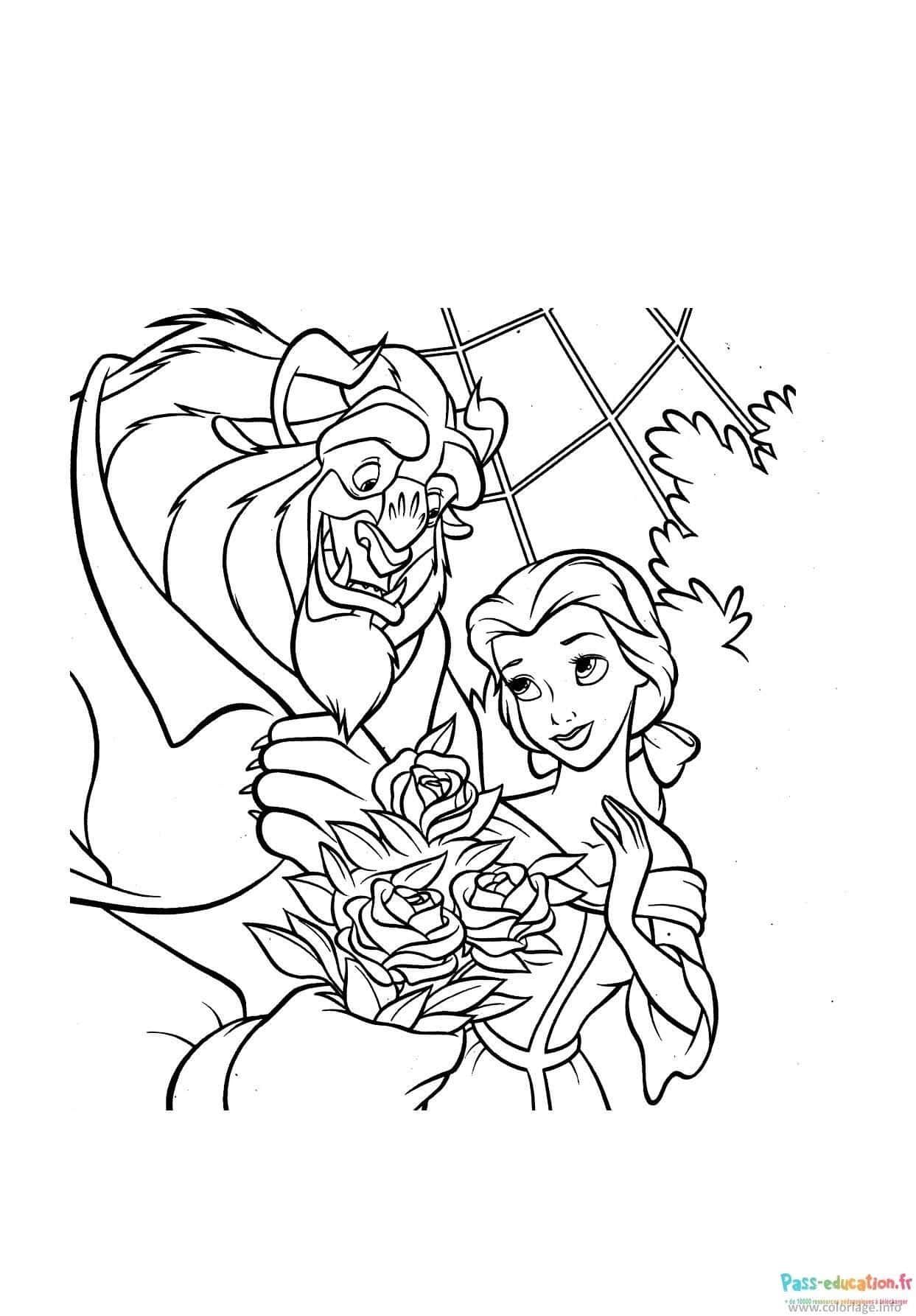 Coloriage Bête et roses à imprimer et colorier