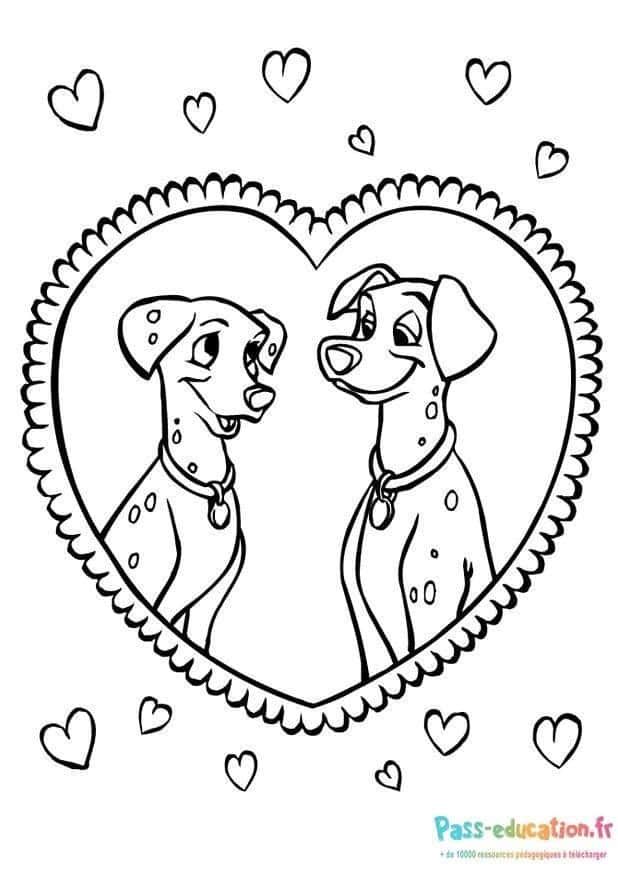 Coloriage Amis dalmatiens amoureux à imprimer et colorier