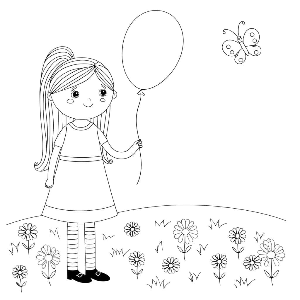 Coloriage Fille avec ballon à imprimer et colorier