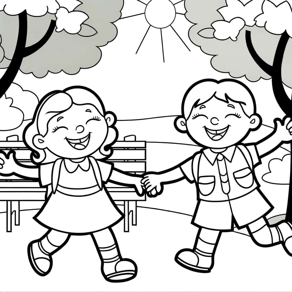 Coloriage Amitié enfantine à imprimer et colorier