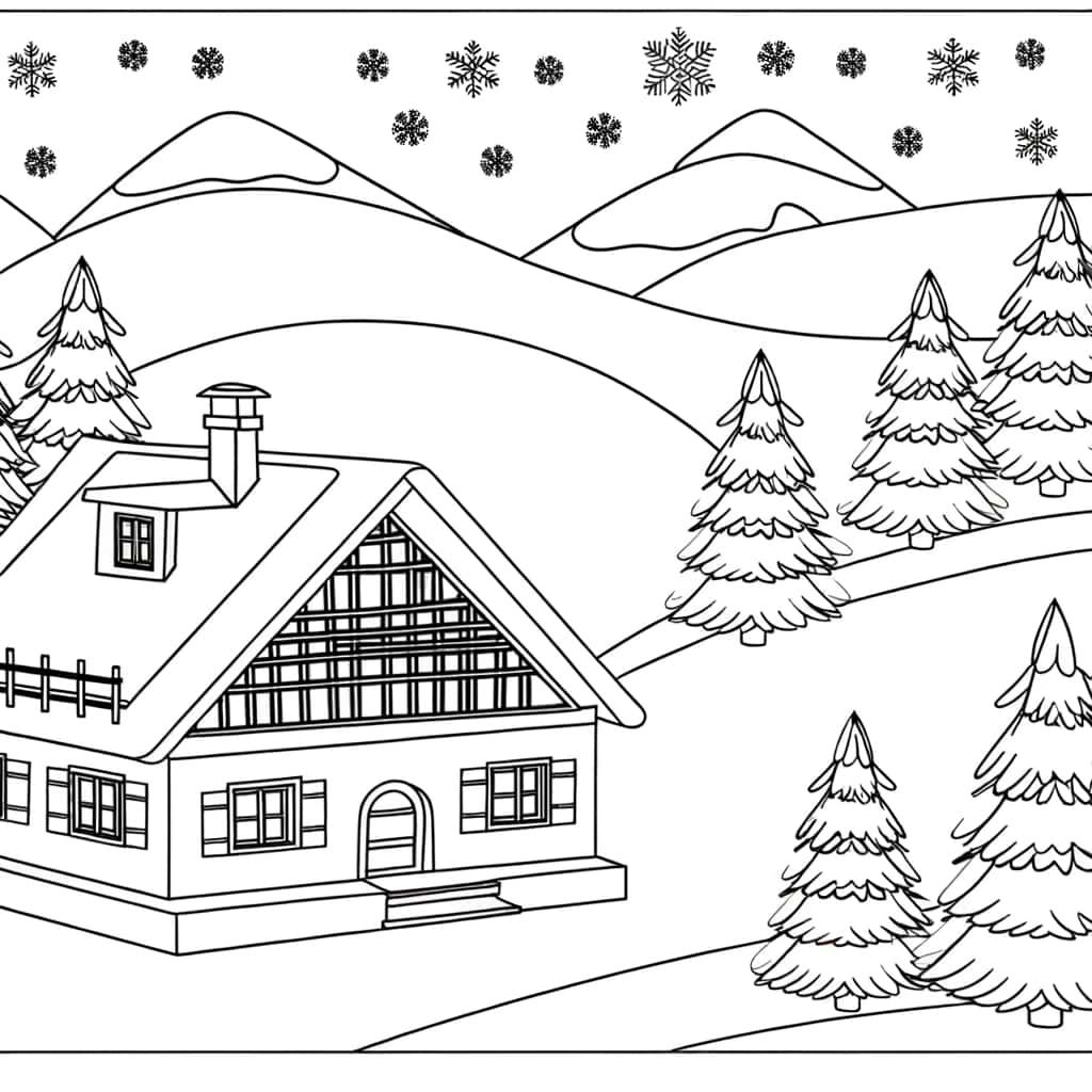 Coloriage Chalet montagne à imprimer et colorier