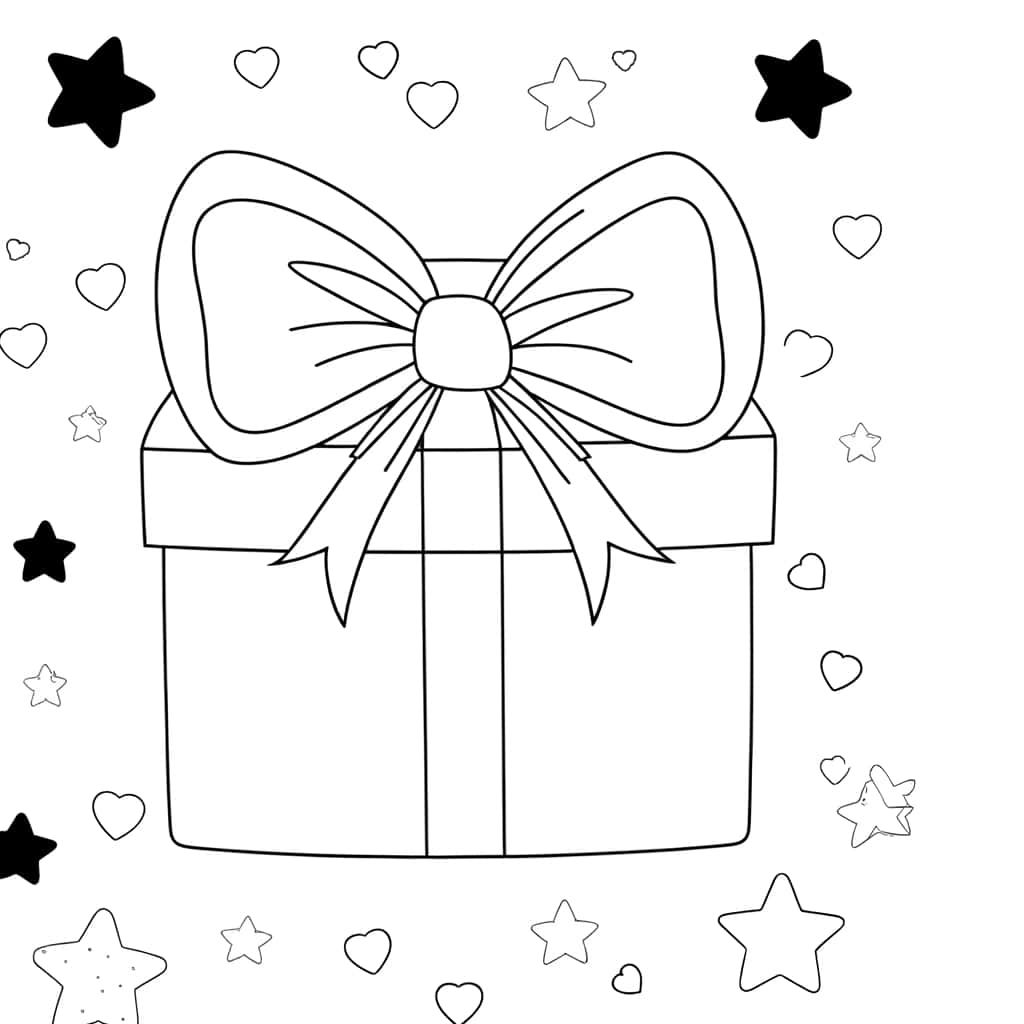 Coloriage Cadeau avec nœud à imprimer et colorier