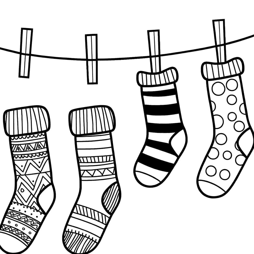 Coloriage Chaussettes sur corde à linge à imprimer et colorier