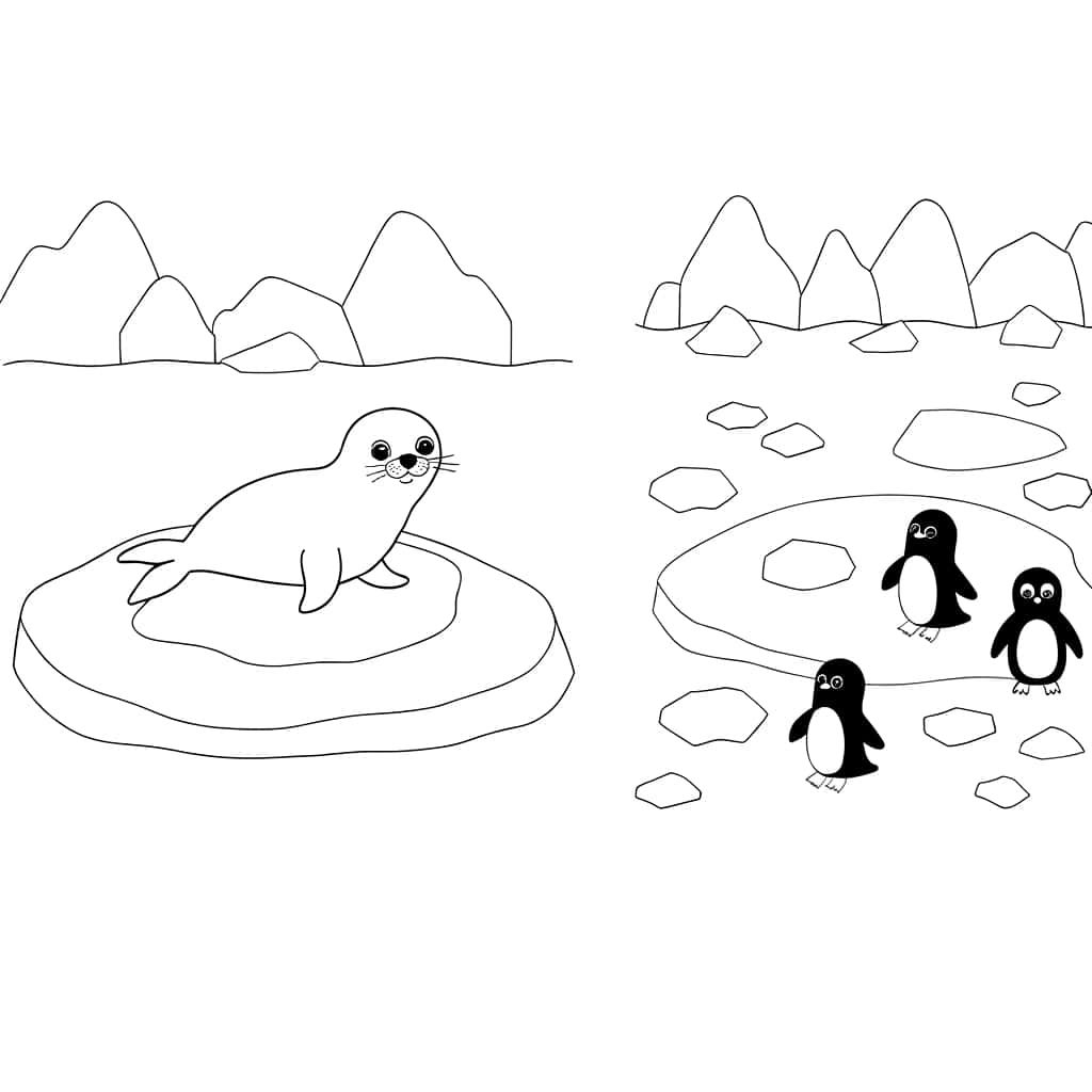 Coloriage Banquise avec animaux à imprimer et colorier