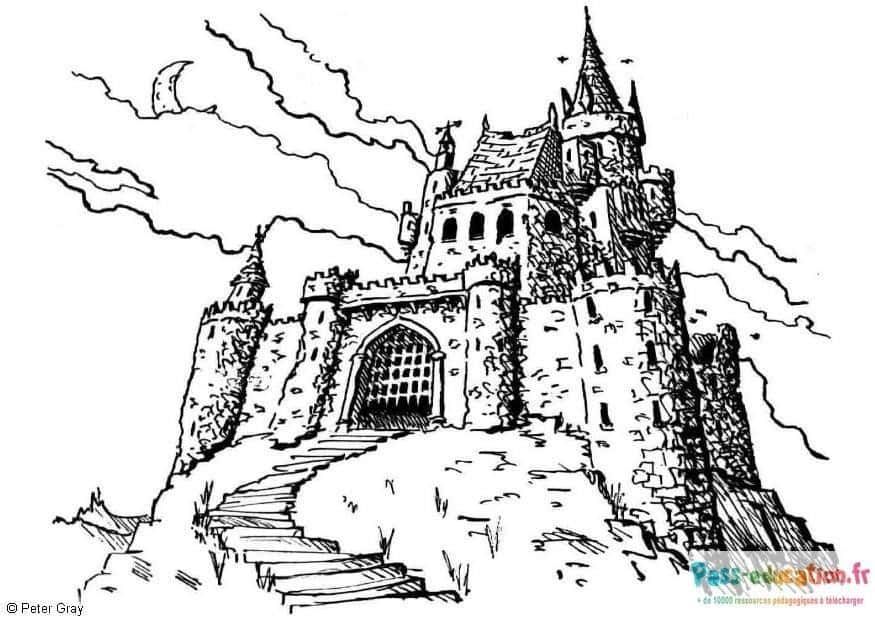 Coloriage Château médiéval à imprimer et colorier