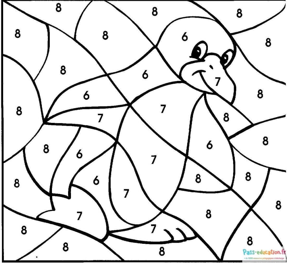 Coloriage Pingouin numéroté à imprimer et colorier