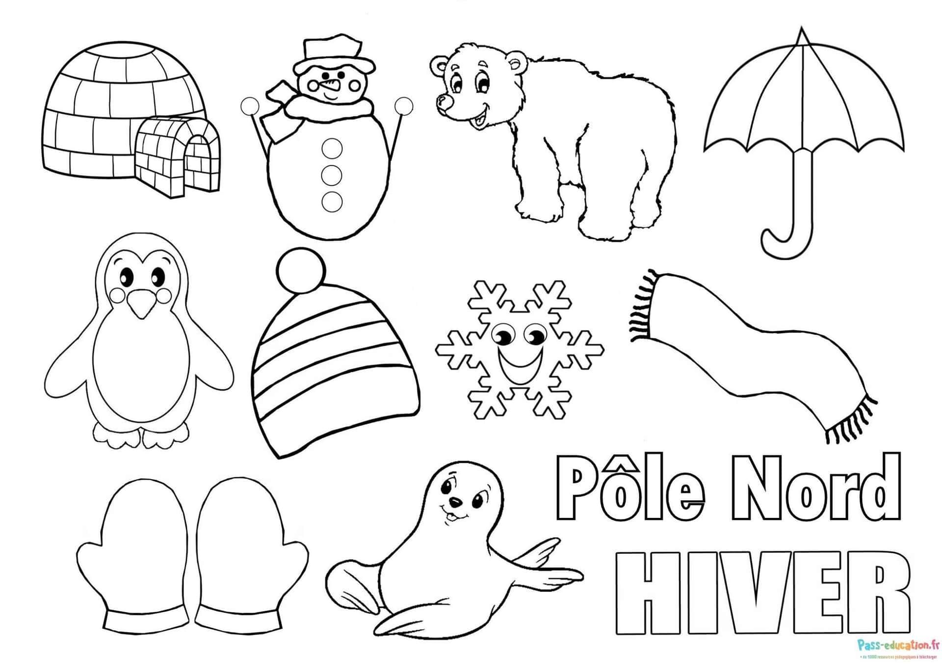 Coloriage Hiver au Pôle Nord à imprimer et colorier
