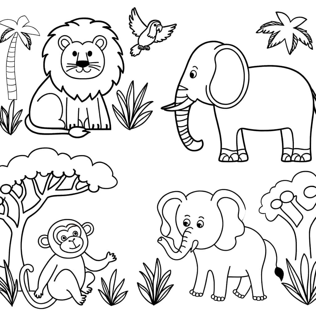 Coloriage Animaux jungle à imprimer et colorier