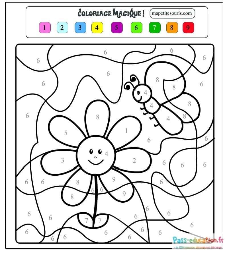 Coloriage Fleur et coccinelle numérotées à imprimer et colorier
