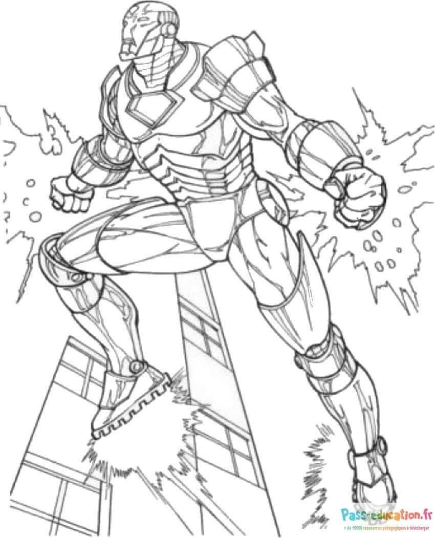 Coloriage Iron Man en action à imprimer et colorier