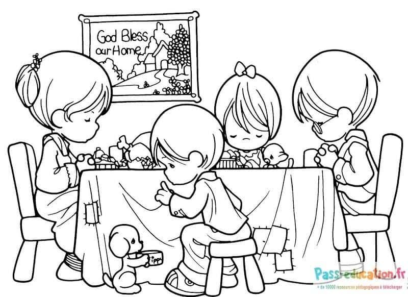 Coloriage Repas en famille à imprimer et colorier