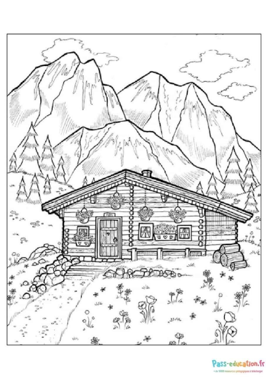Coloriage Chalet montagnard à imprimer et colorier