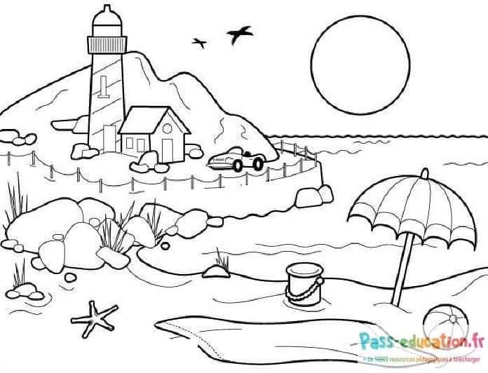 Coloriage Phare à la plage à imprimer et colorier