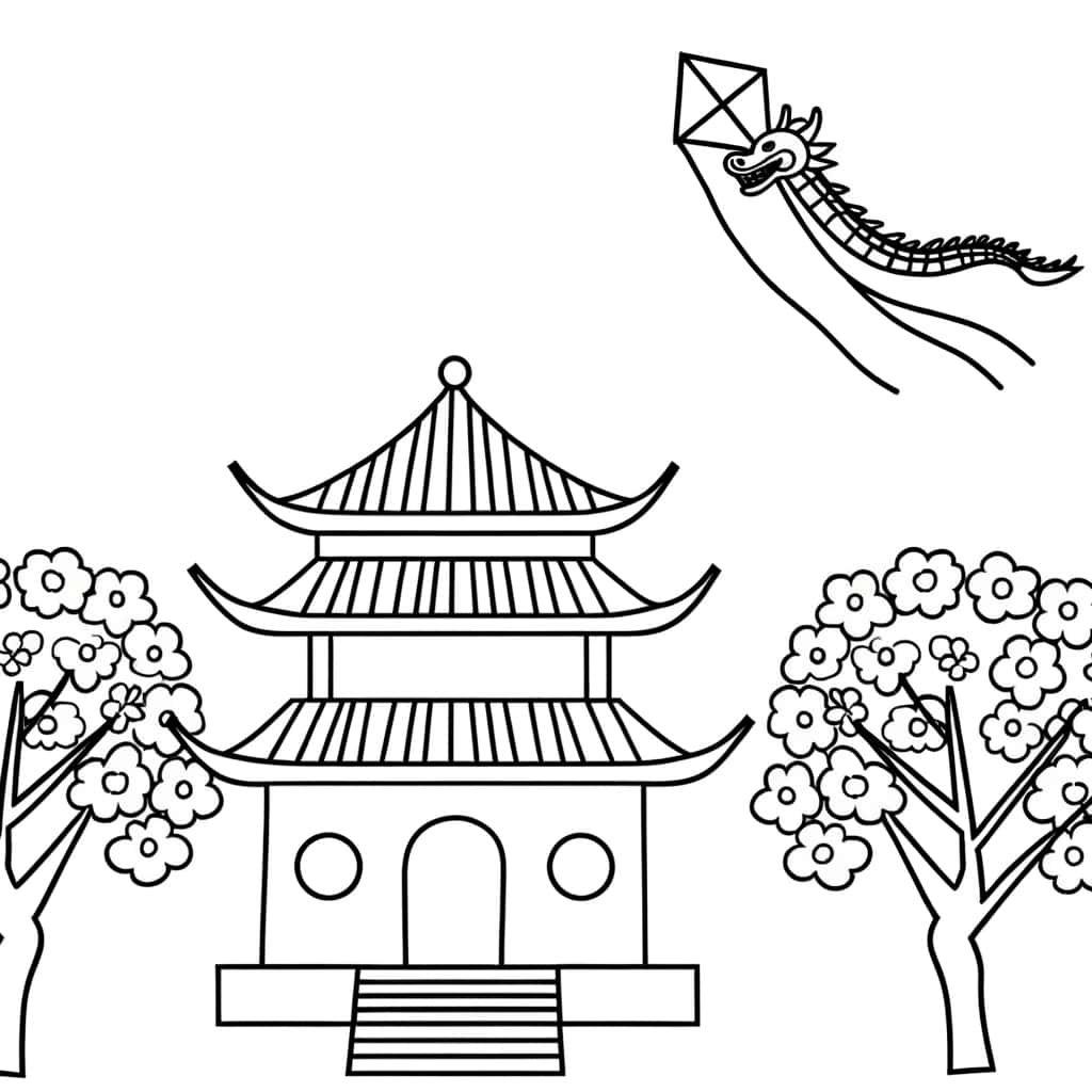 Coloriage Pagode chinoise traditionnelle à imprimer et colorier