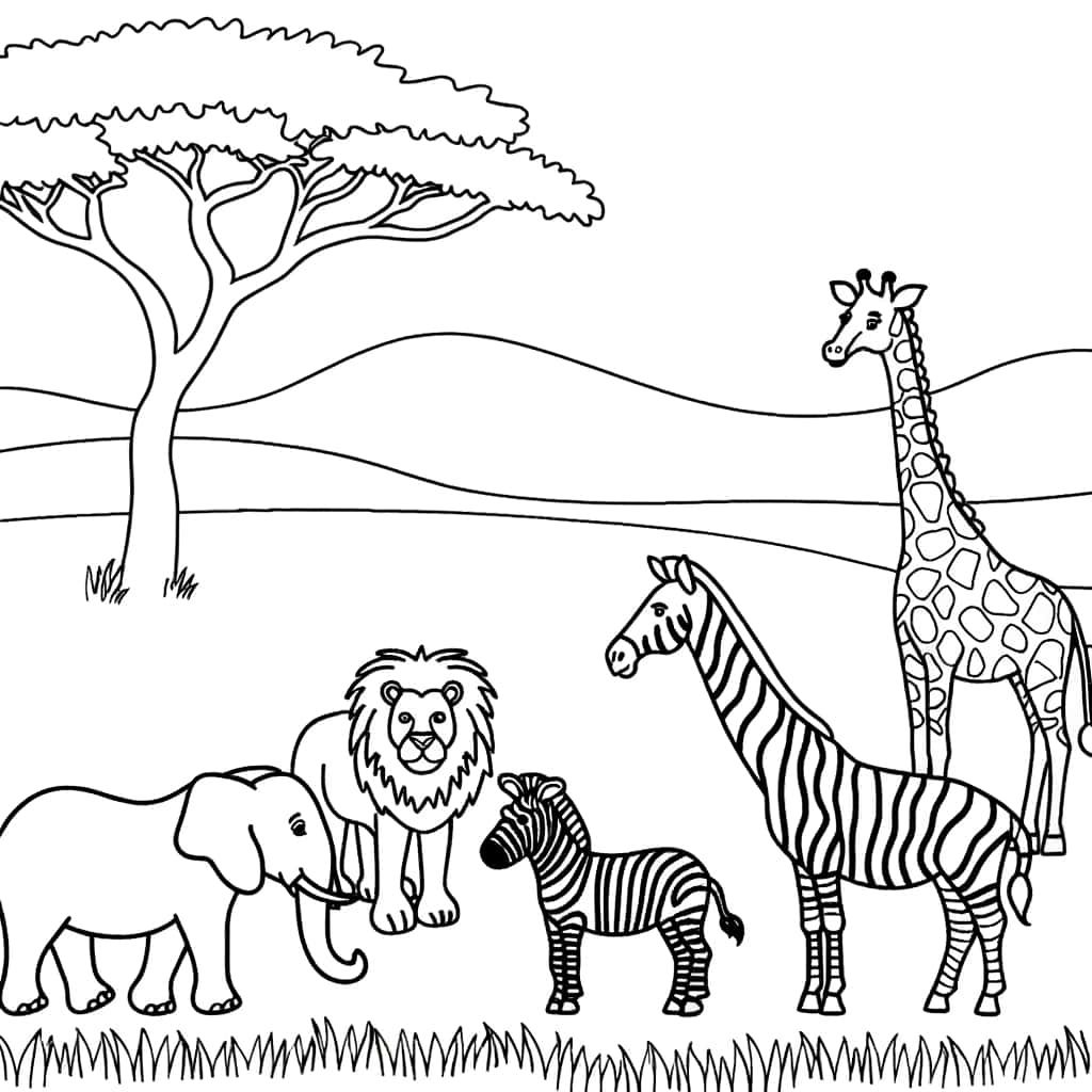 Coloriage Animaux de la savane à imprimer et colorier