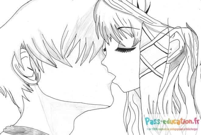 Coloriage Baiser manga à imprimer et colorier