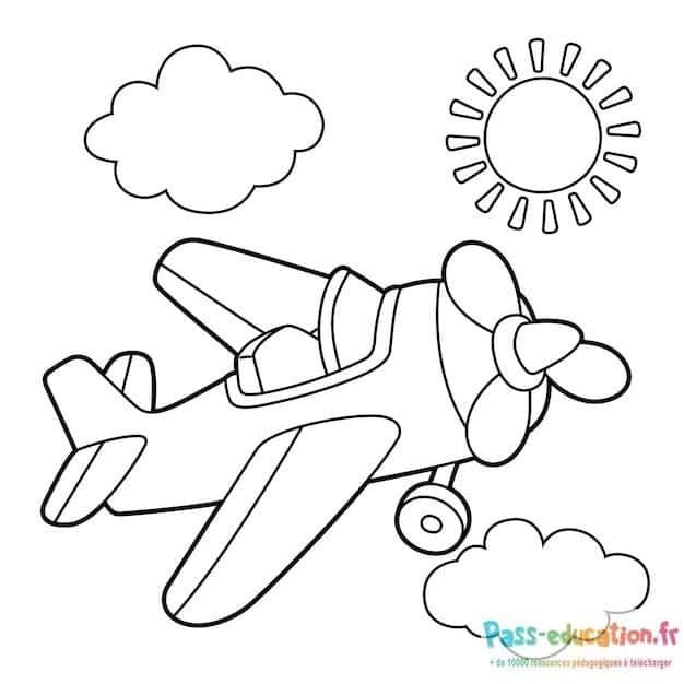 Coloriage Avion et soleil à imprimer et colorier