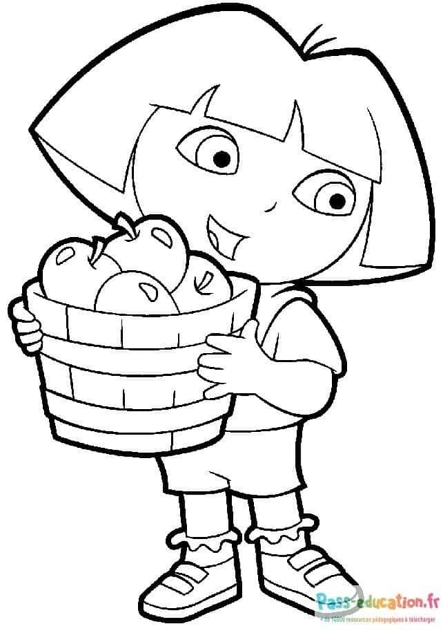 Coloriage Dora et le panier de pommes à imprimer et colorier