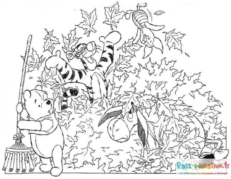 Coloriage Feuilles d'automne et amis à imprimer et colorier