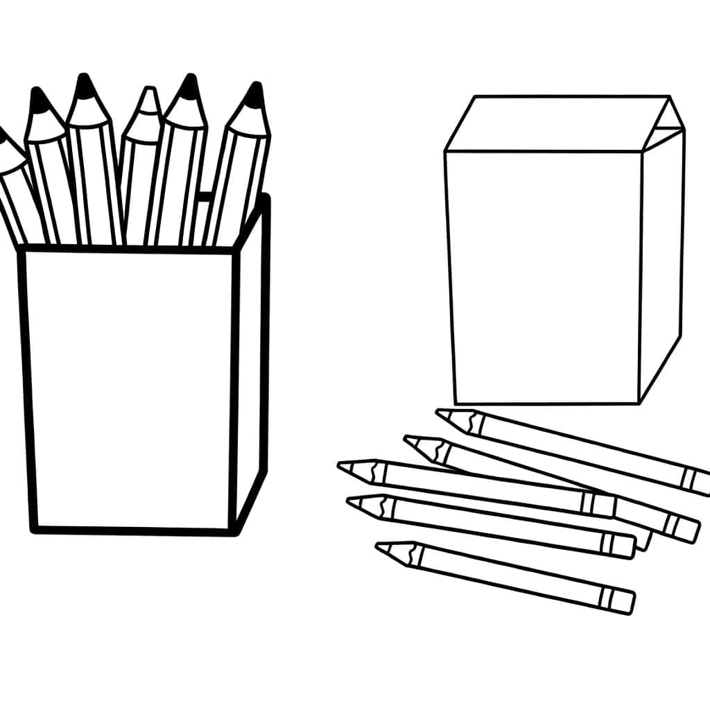 Coloriage Crayons de couleur et boîte à imprimer et colorier