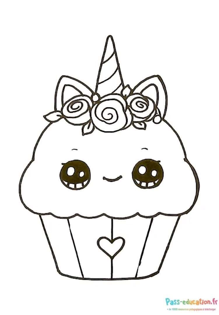 Coloriage Cupcake licorne à imprimer et colorier
