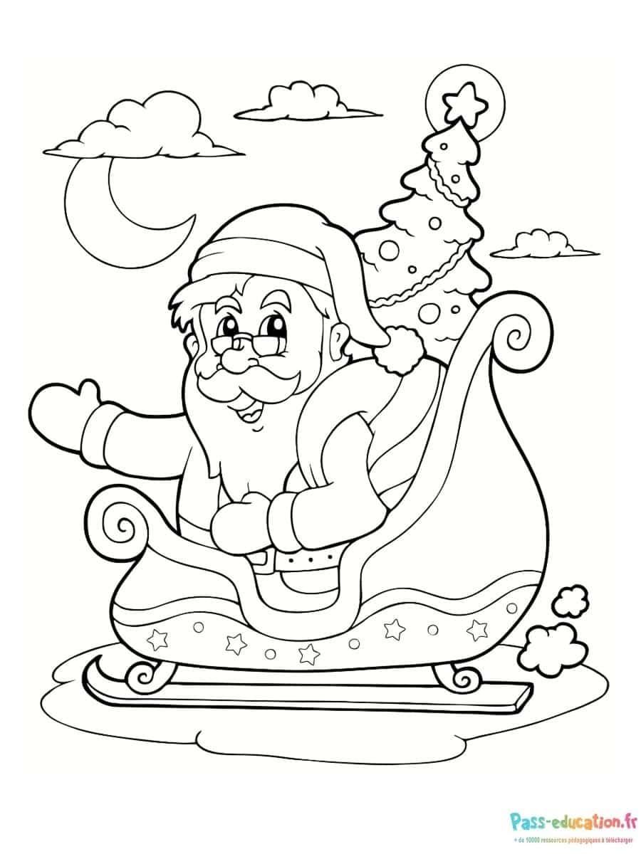 Coloriage Père Noël en traîneau à imprimer et colorier