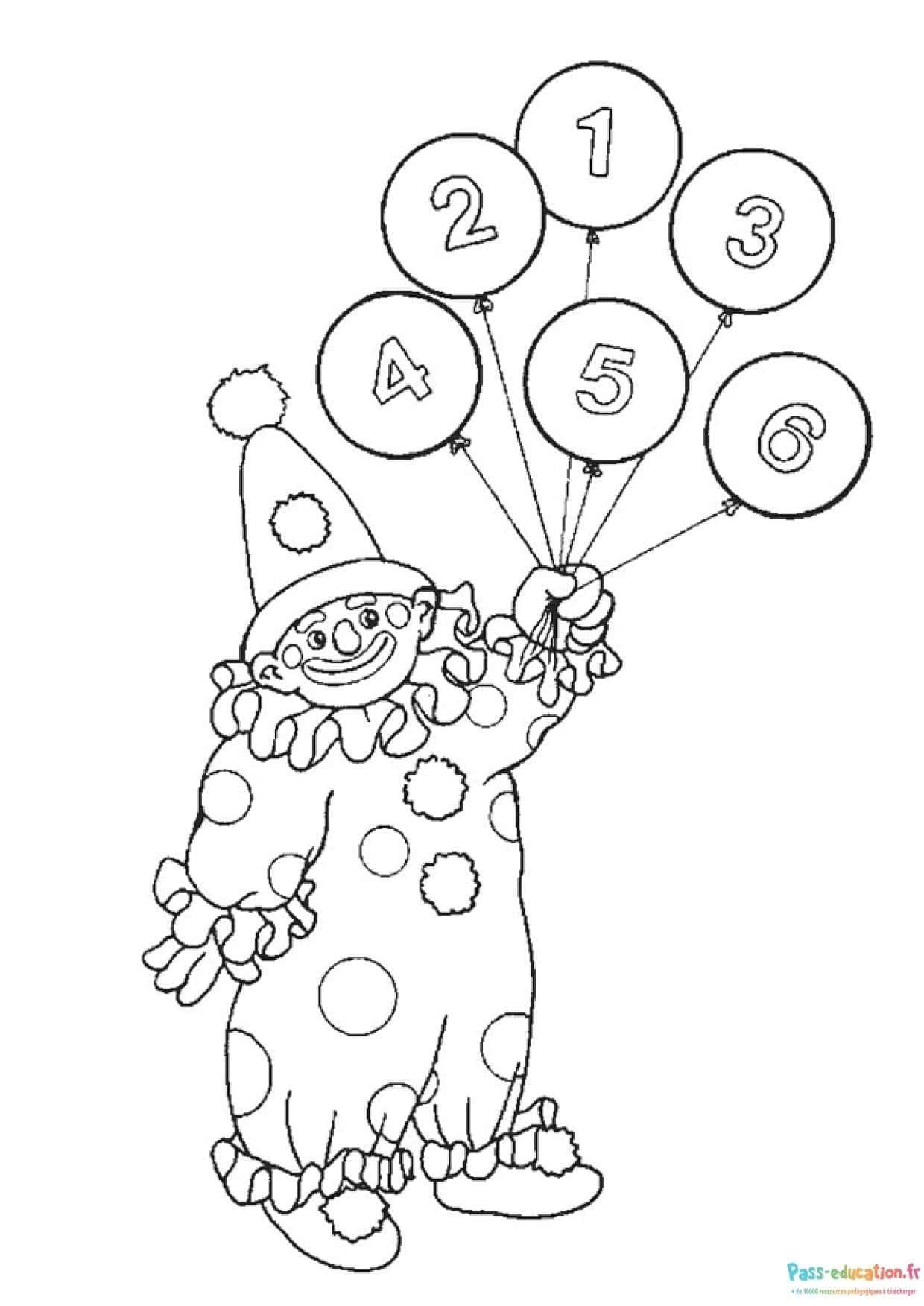 Coloriage Clown avec ballons à imprimer et colorier