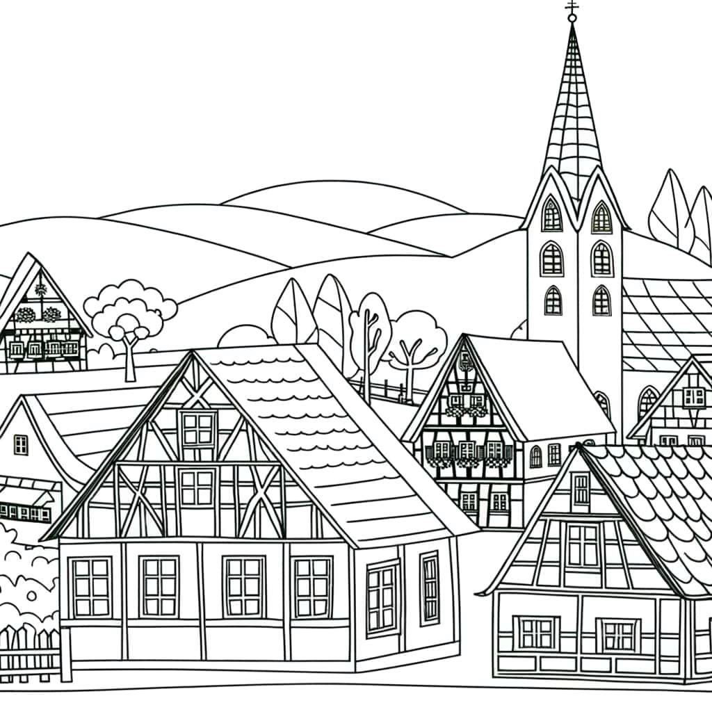 Coloriage Village allemand pittoresque à imprimer et colorier