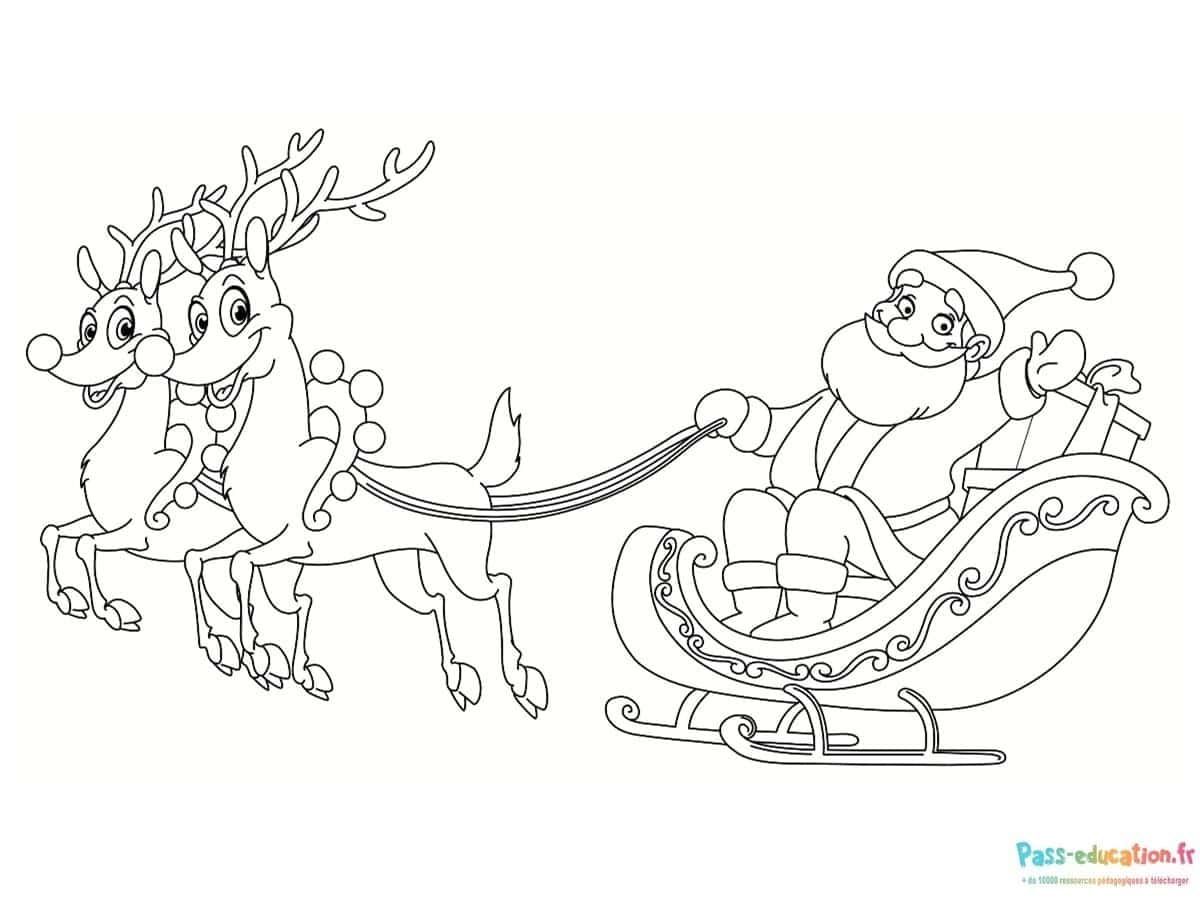 Coloriage Santa et rennes à imprimer et colorier