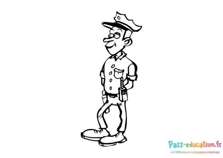 Coloriage Policier souriant à imprimer et colorier