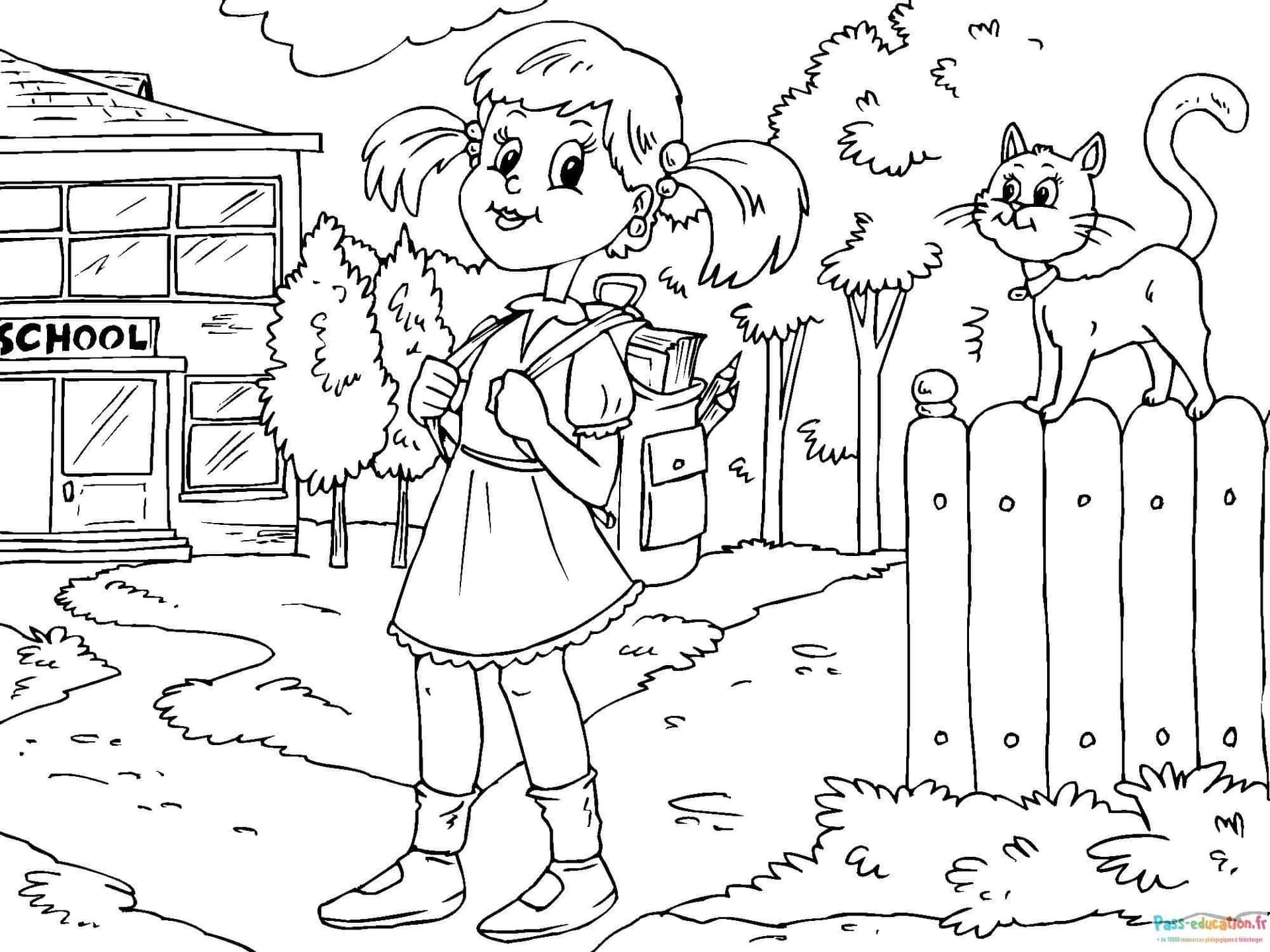 Coloriage Fille à l'école à imprimer et colorier