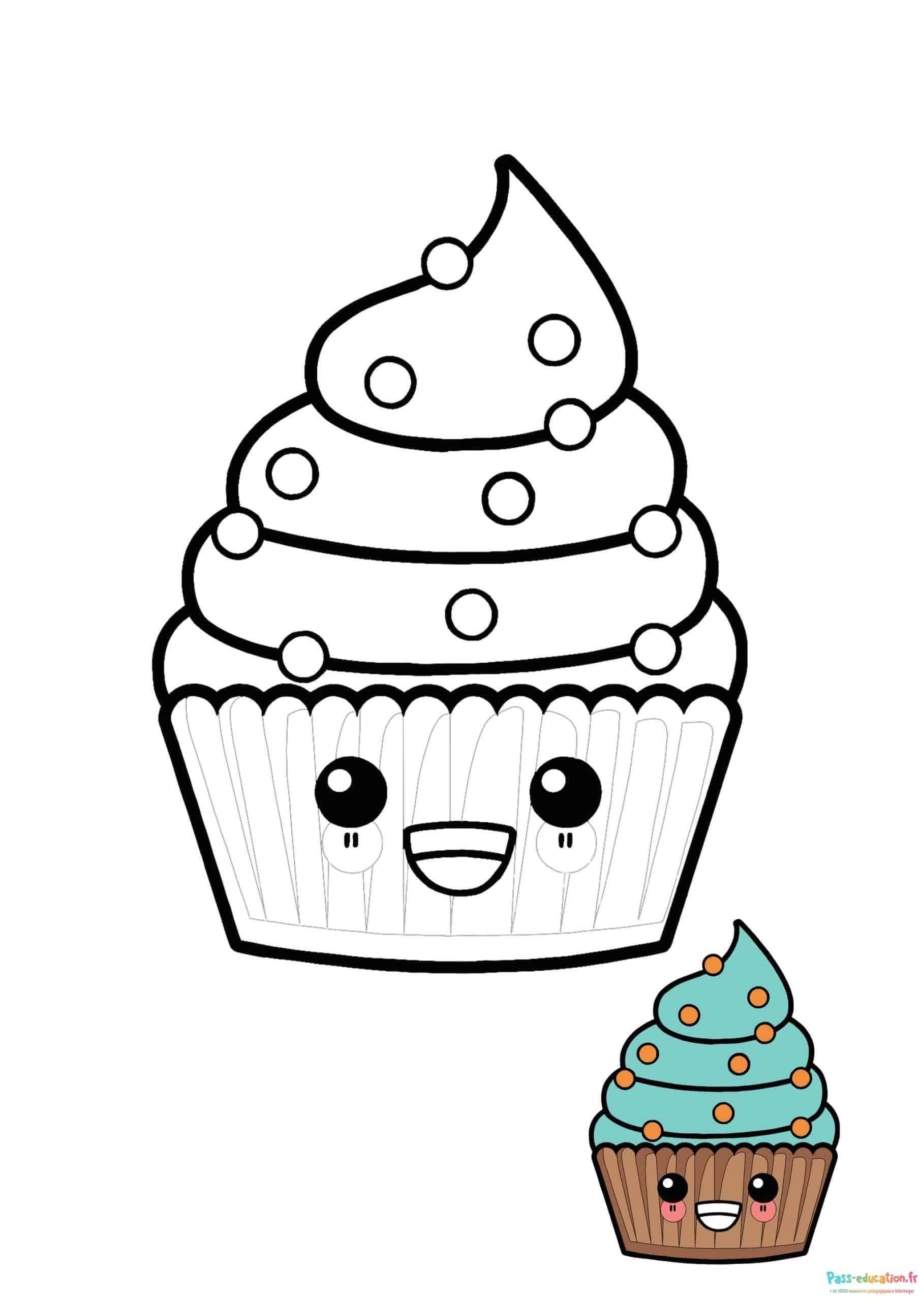 Coloriage Cupcake Kawai à imprimer et colorier