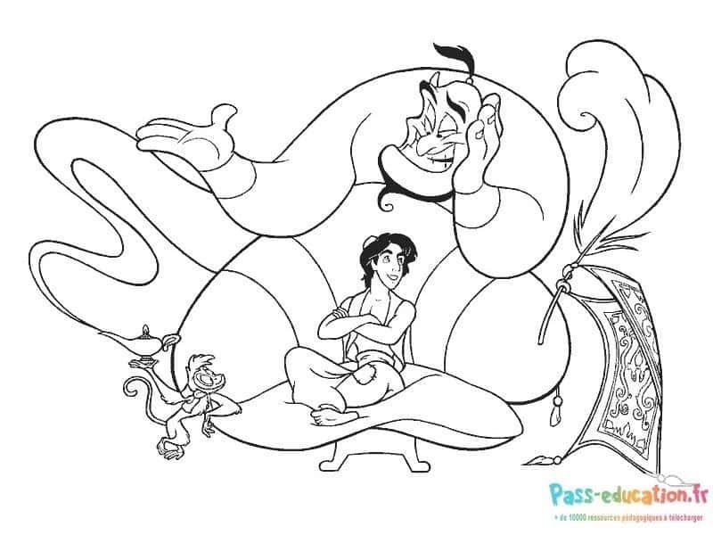 Coloriage Aladdin et génie à imprimer et colorier