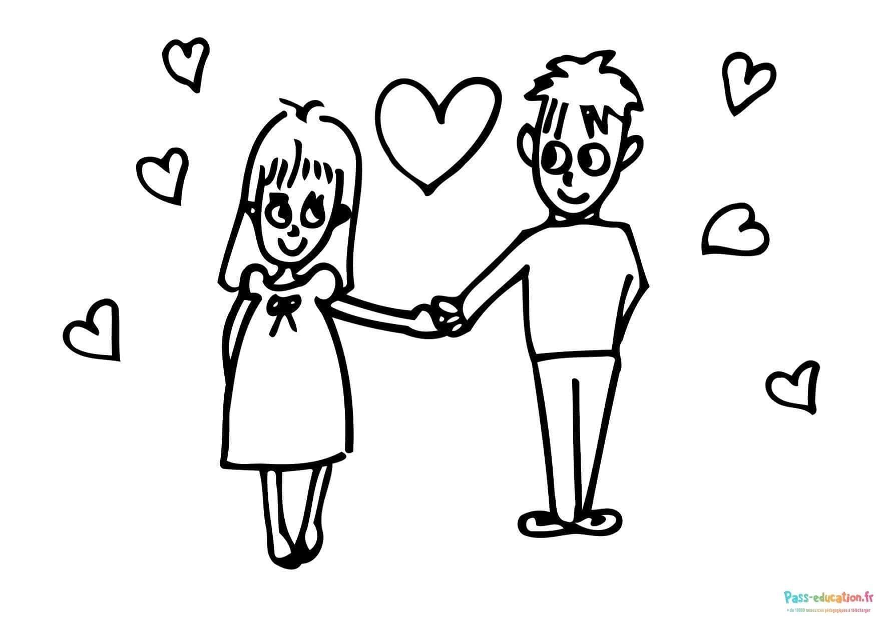 Coloriage Amoureux tendrement à imprimer et colorier