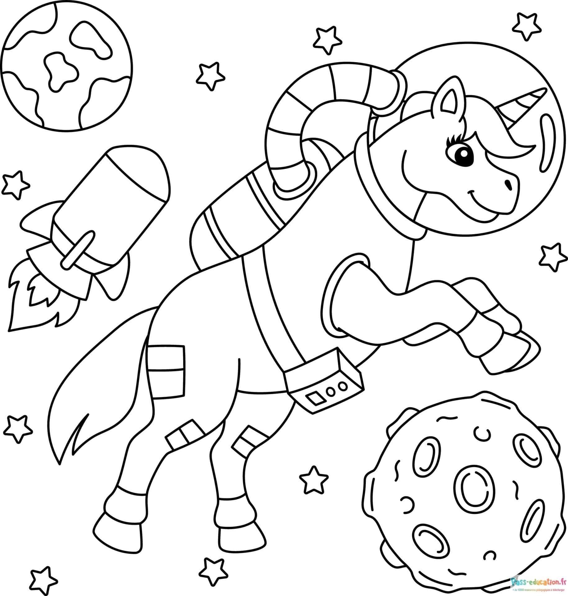 Coloriage Licorne de l'espace à imprimer et colorier