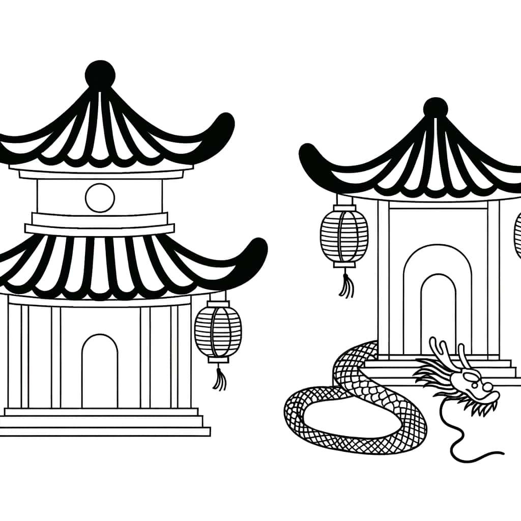 Coloriage Pagodes chinoises à imprimer et colorier