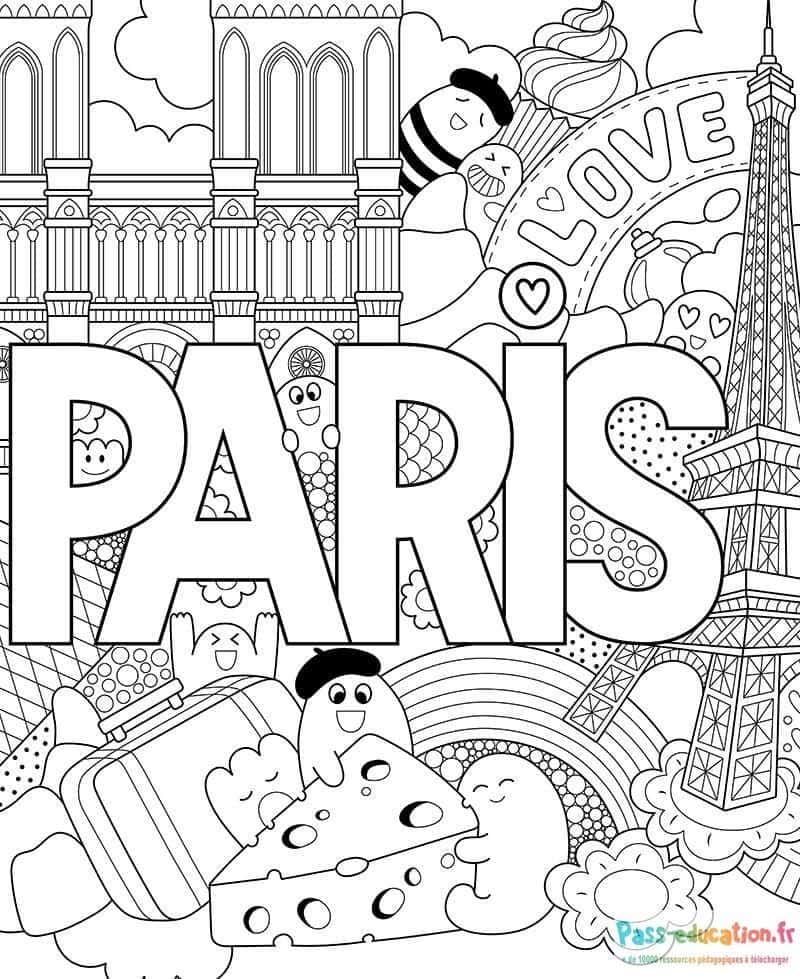 Coloriage Paris amusant à imprimer et colorier