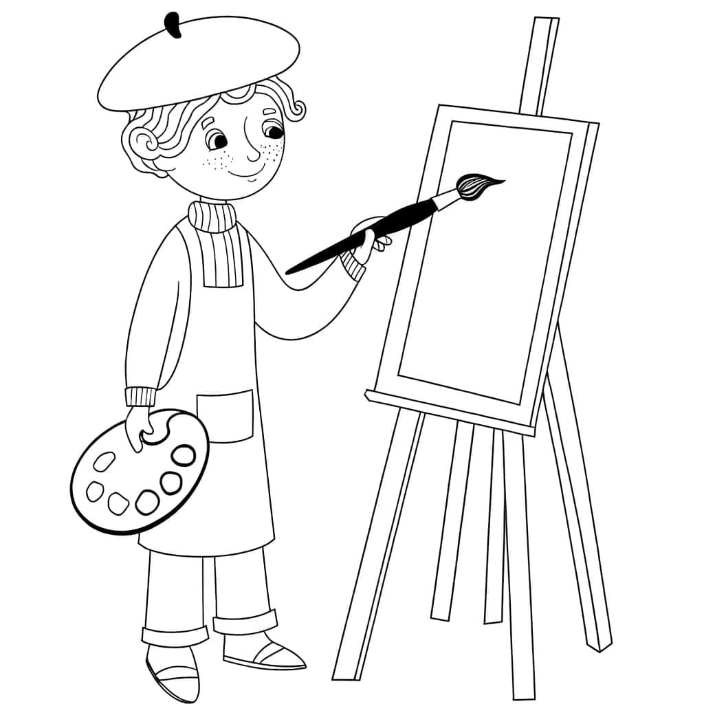 Coloriage Artiste au chevalet à imprimer et colorier