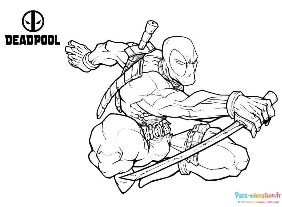Coloriage Deadpool en action à imprimer et colorier