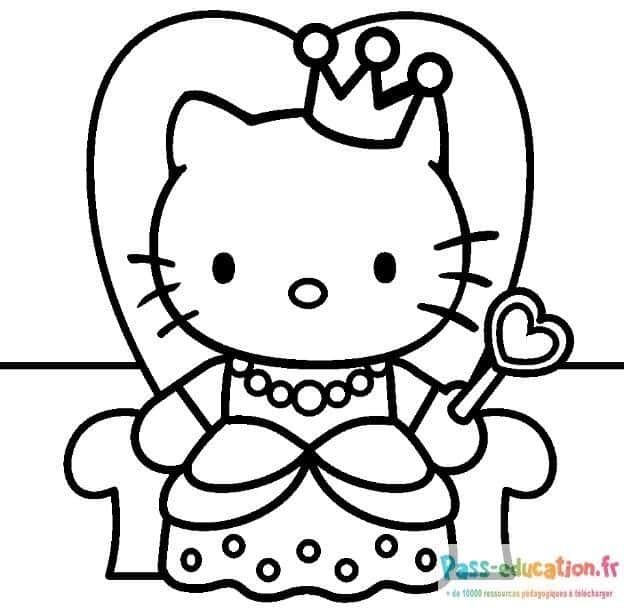 Coloriage Hello Kitty princesse à imprimer et colorier