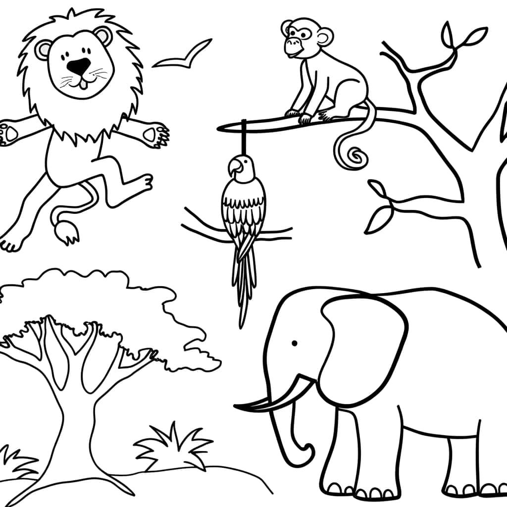 Coloriage Animaux de la jungle à imprimer et colorier